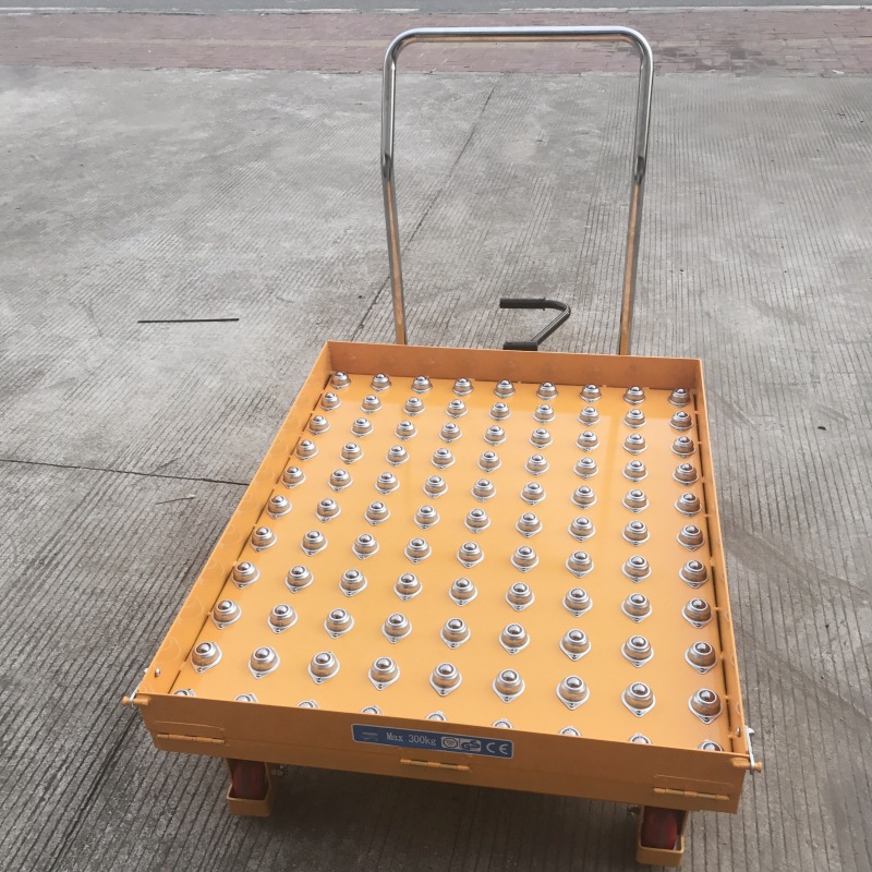 Carro de plataforma móvil hidráulico manual con rodamientos de bolas, carro de plataforma elevadora eléctrica de CC, carro eléctrico que ahorra trabajo.