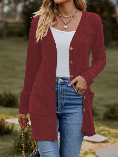 Autumn/Winter Amazon 2024 Women's Knit Buttoned Jacket with Fuzzy Texture, Pit Strips, Solid Color Long-Sleeve Open Top, Elegant Polo Style
