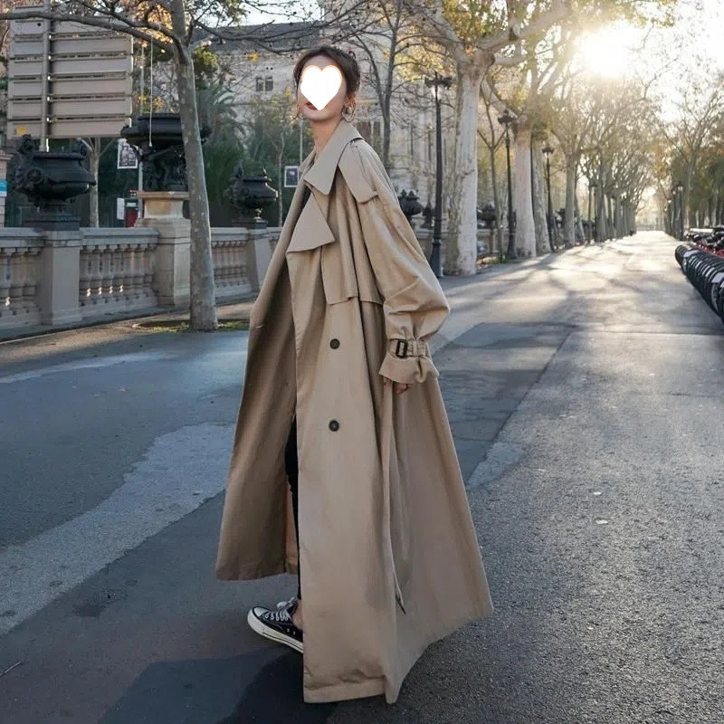 Autumn and Winter New Korean Style Fat Windbreaker for Female Students, Loose Long Ankle-Length Tall Large Size Jacket Trendy