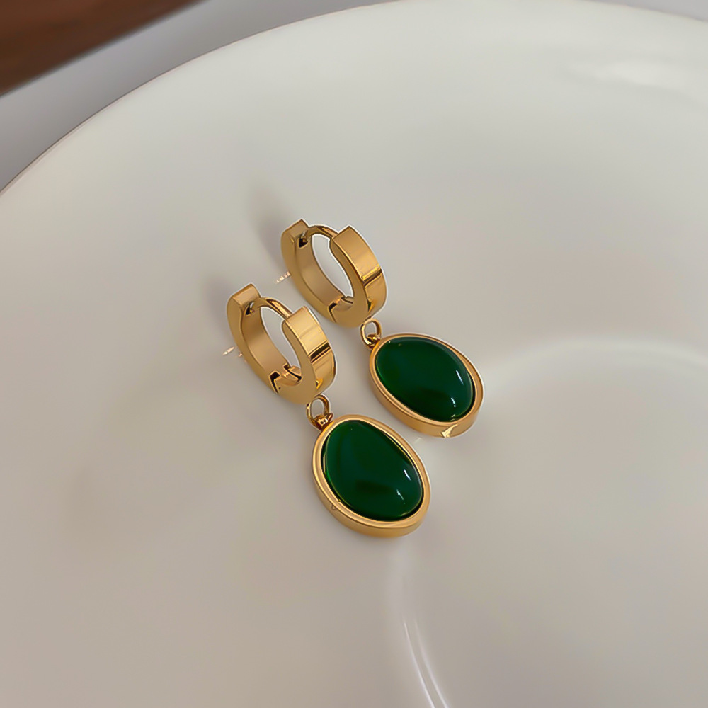 Daily Occasion Stainless Steel Material 1 Pair Retro Classic Style Four Leaf Clover Devil's Eye Heart Shape Enamel Inlay Stainless Steel Zircon Drop Earrings