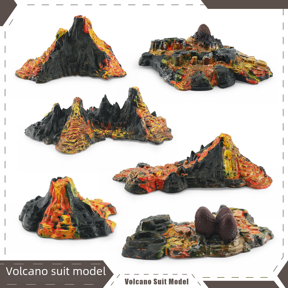 跨境仿真火山模型侏羅紀恐龍動物場景配件微觀沙盤造景擺件玩具