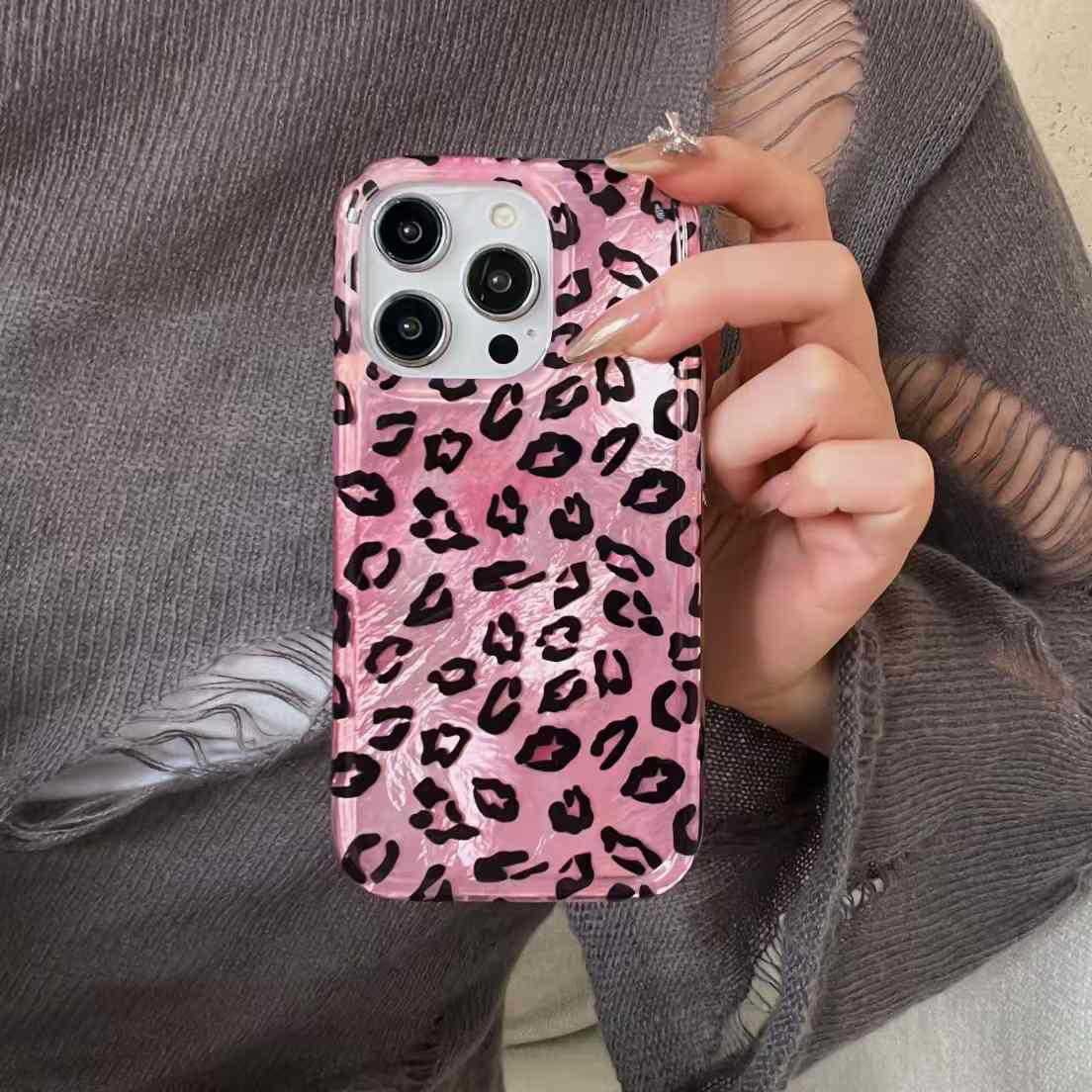 Patrón de papel de aluminio con estampado de leopardo iphone16promax de doble capa Apple 15pro funda para teléfono móvil ip14/13 suave