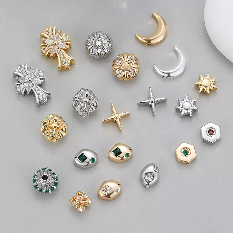 新款简约百搭六芒星太阳月亮锆石隔珠diy手作饰品配件串珠散珠