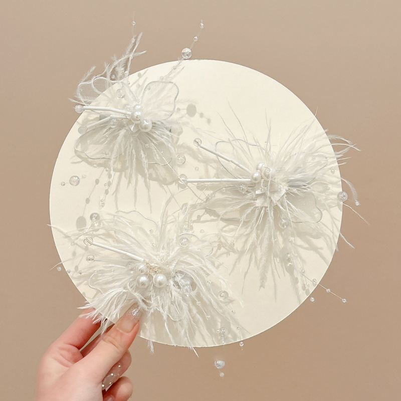 Super Fairy Pluma Mariposa Horquilla Clip lateral de pico de pato Mujer 2025 Nuevo estilo Horquilla de temperamento dulce Clip de flequillo de sentido avanzado image 1