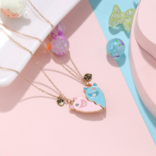 跨境爆款卡通小动物吊坠儿童项链合金滴油好朋友爱心磁吸情侣项链