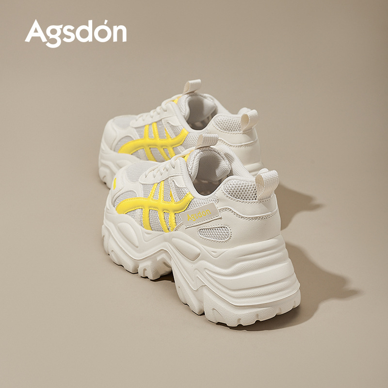 Augustion zapatos de papá de suela gruesa mujer 2025 nueva moda de verano superficie de malla pequeña casual zapatillas blancas