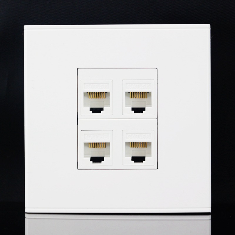 86型4口RJ45网络网线墙壁插座4位CAT5E电脑信息面板超5类网络模块