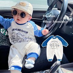 Cotton Baby Clothing Trendy Baby Bodysuit with Padded Sleeve Sweatshirt Style Teddy Bear Climbing Suit