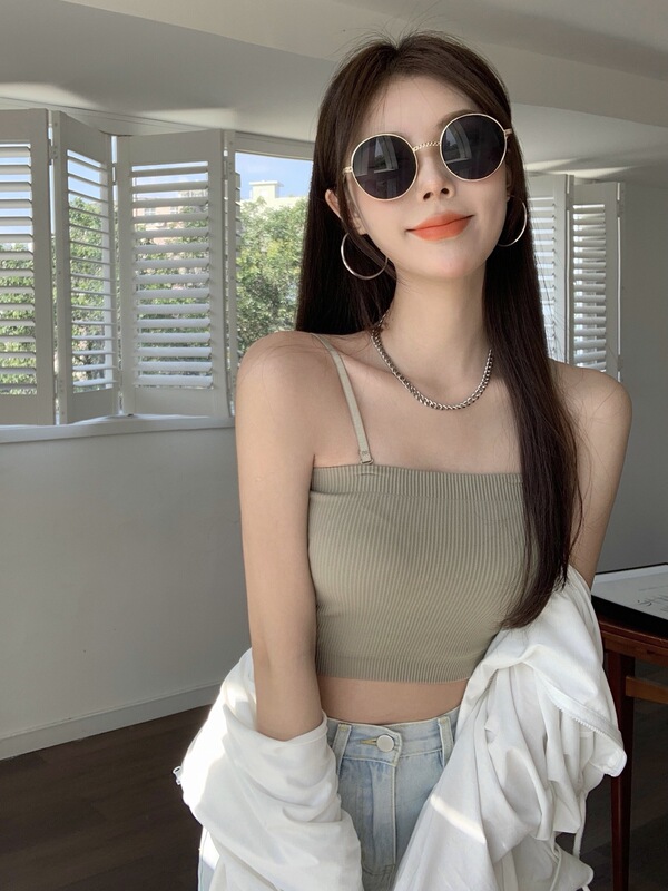 All-match Camisole Inner Sexy Beautiful Back Bra Tube Top Wrapped Chest Outer Wear with Chest Pad Anti-slip Underwear for Women