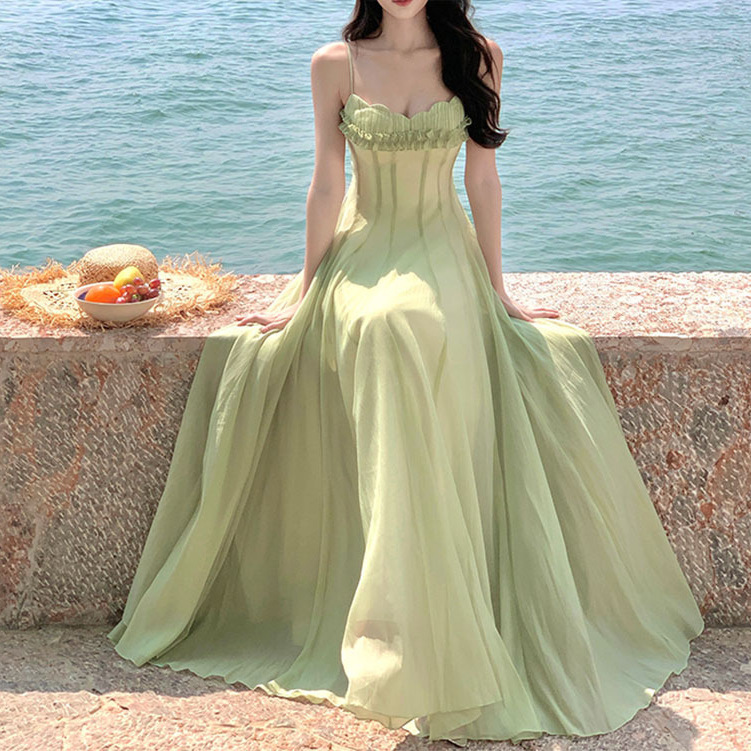 Vacation Style dress Women's 2025 Summer New Arrival French Style Slip Skirt Long Skirt Mesh Skirt