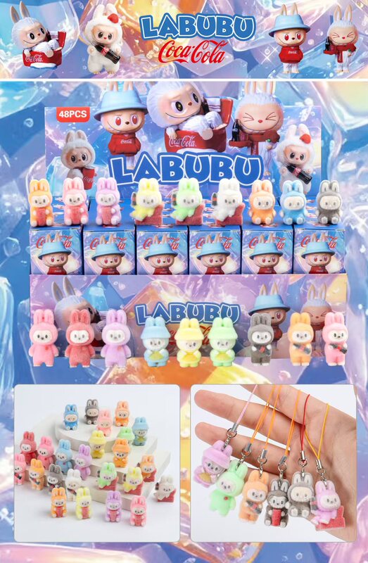 新款48入labubu盲盒小礼品拉布布植绒可爱卡通公仔打孔丁挂绳潮玩|undefined