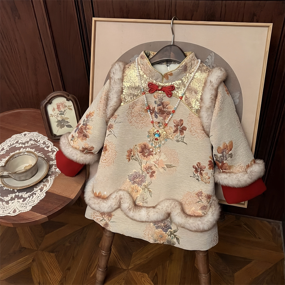 Vestido de Año Nuevo para Siete Niñas de Limón Salado Invierno más terciopelo Nuevo estilo nacional para niños Traje Tang Ropa de Año Nuevo para bebés image 4
