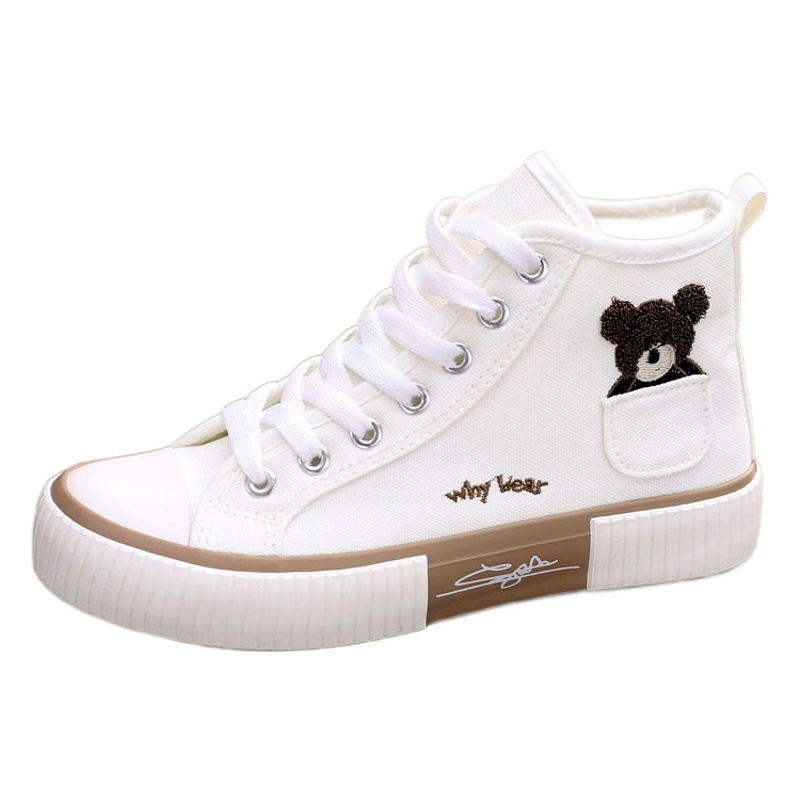 Zapatillas de lona de caña alta Pocket Bear para mujer, estilo coreano versátil, zapatillas negras, venta al por mayor transfronteriza, tallas grandes M10 image 1