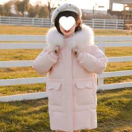 儿童女童羽绒服2025冬季中长款宽松毛领新款三防外套加厚潮流时尚