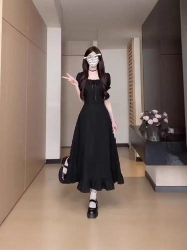 Summer French Minimalist Layered Adjustable Solid Color Long Dress, Elegant Waist Cinching Slimming Dress, Three-Fold Skirt