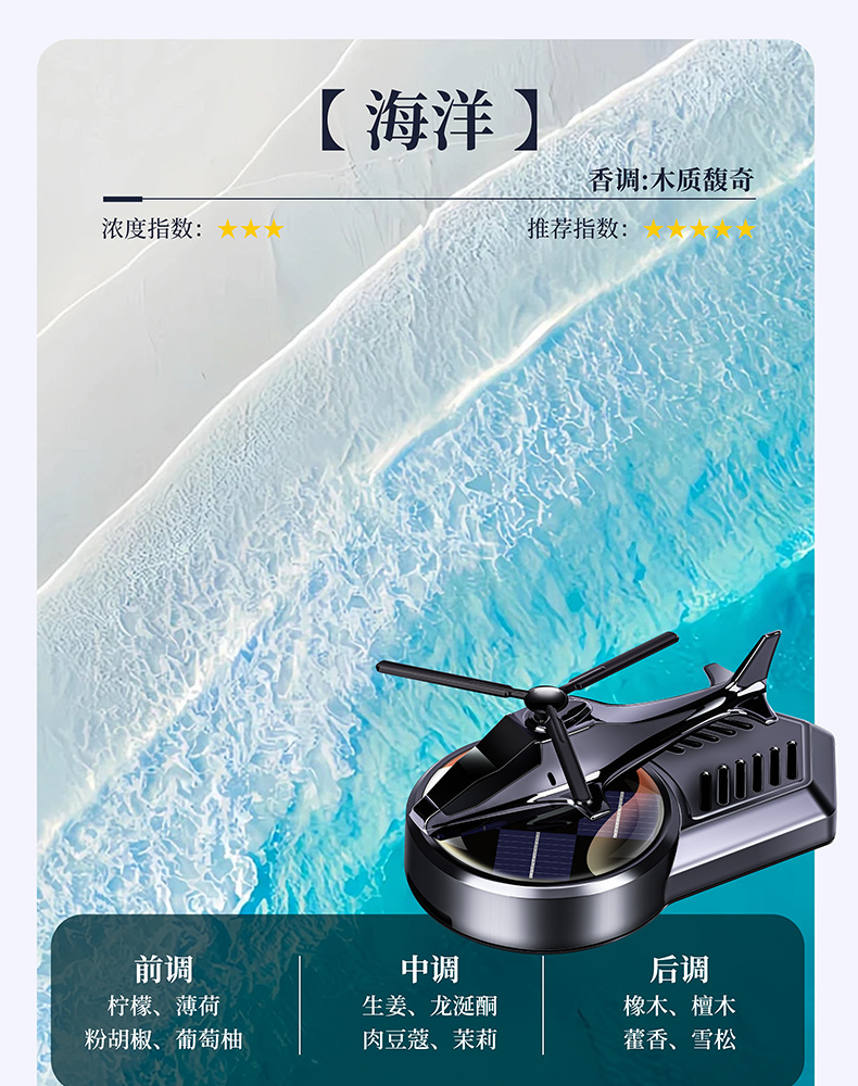 Cross-Border Car Aromatherapy Helicopter Car Perfume Ornaments Solar Aircraft Car Long-Lasting Fragrance High-End Decoration