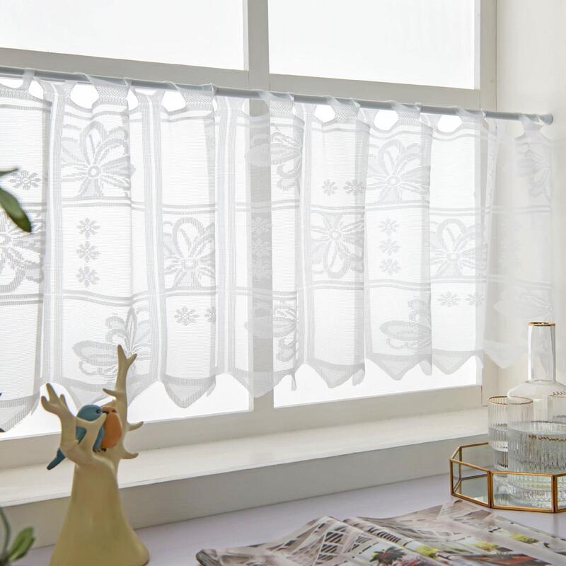 White Lace Kitchen Short Curtain American Style Gauze Curtain Half Curtain Bay Window Curtain Velcro Punch-free Partition Coffee Door Curtain White Lace Kitchen Short Curtain American Style Gauze Curtain Half Curtain Bay Window Curtain Velcro Punch-free Partition Coffee Door Curtain