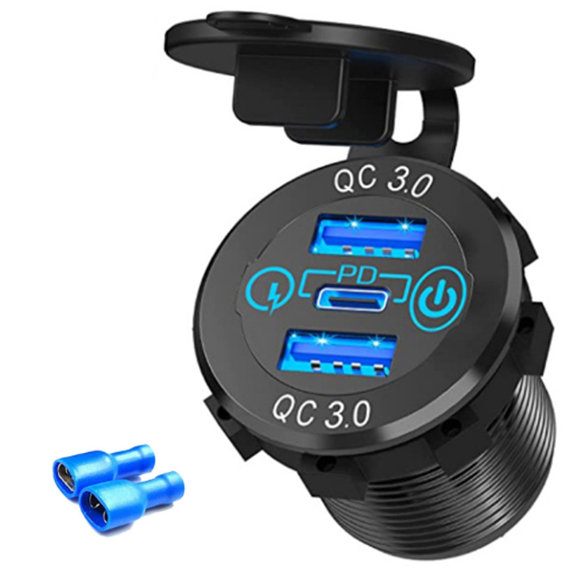 Adecuado para automóvil, automóvil, motocicleta, barco, cargador de automóvil modificado, enchufe USB, interfaz QC3.0 PD a prueba de agua