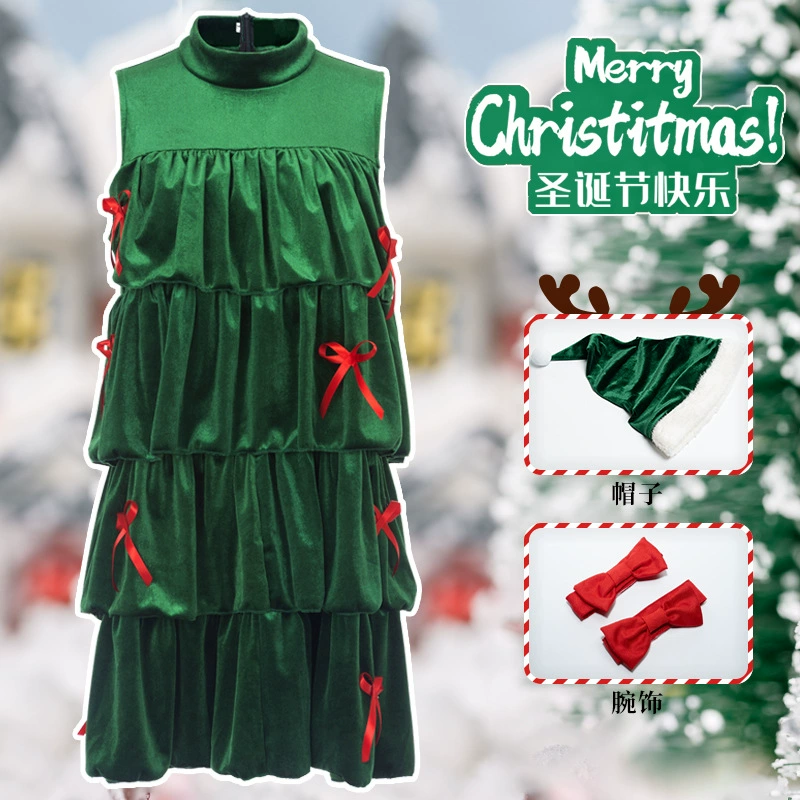 Карнавальный Рождественский костюм для косплея, зеленая ёлка, юбка-тортик, вечерние маскарадный костюм