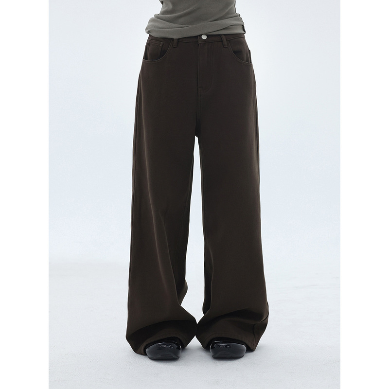 【Clearance】Meiya Fuzzykon Composite Fabric Winter Silver Fox Fleece Simple Straight-Leg Fleece-Lined Jeans