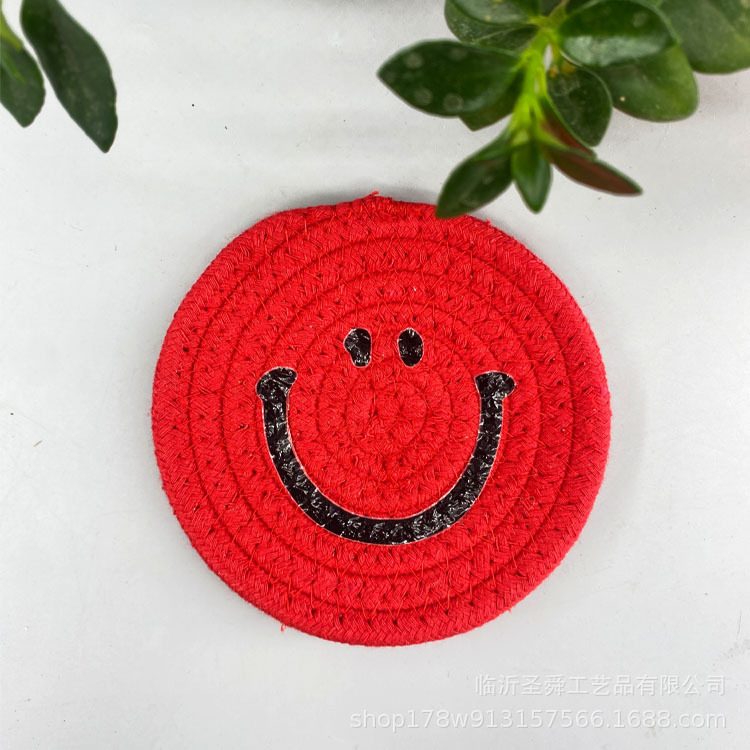 Ins expresión facial placemat hilo de algodón Smiley cara Coaster Bowl Mat estilo japonés casa Coaster aislamiento pad decoración foto apoyos