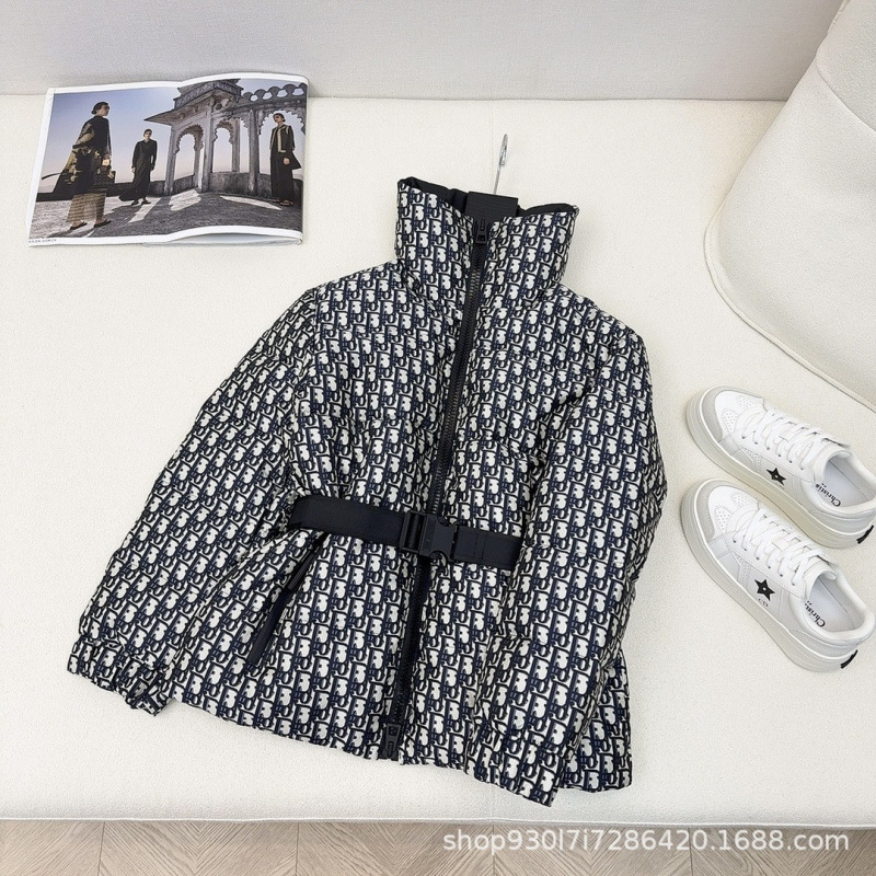 25 Autumn and Winter New Ski Series Stand Collar Jacket Cotton Jacket Houndstooth Belt Waist Design