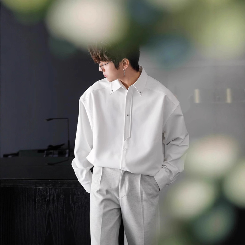 Cross-Border Spring New Men's White Fashion Simple Design Casual Shirt High-End Top Dropshipping Cross-Border Spring New Men's White Fashion Simple Design Casual Shirt High-End Top Dropshipping