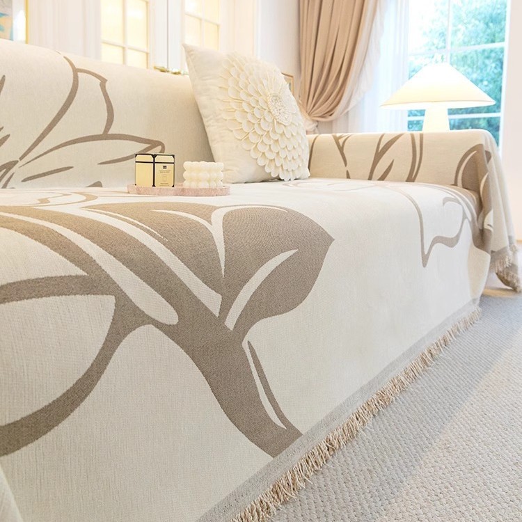 Toalla de sofá chenilla, flor grande, simple y natural, alta calidad, tela de cuatro estaciones, funda de sofá universal, manta de sofá con cubierta completa