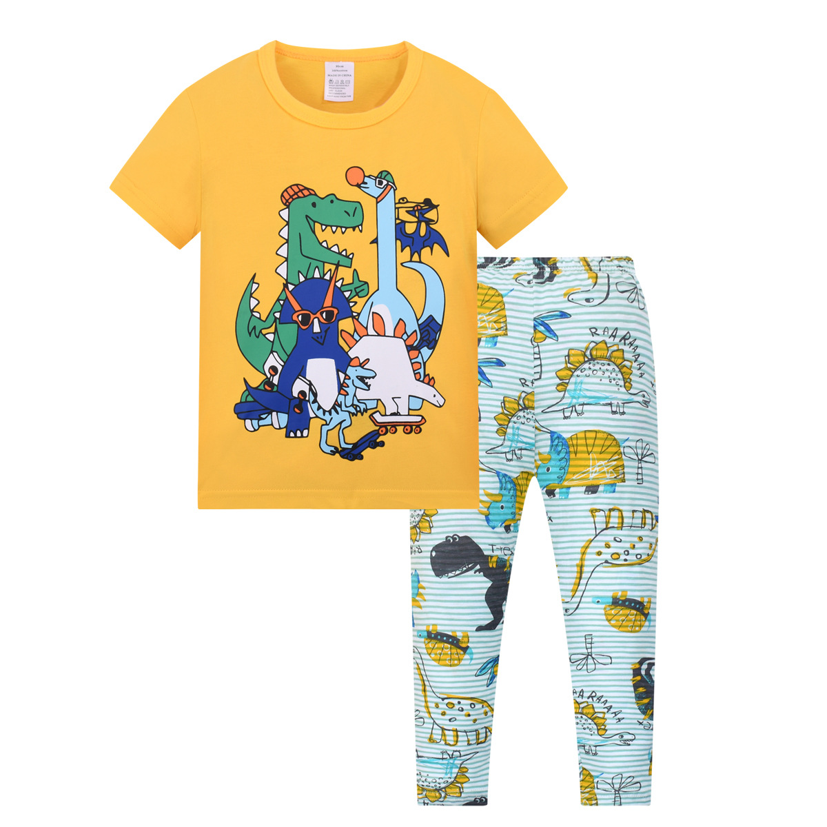Los nuevos pijamas de los niños del verano europeos y americanos dinosaurio imprimieron el desgaste casero del algodón de la historieta de la ropa del aire acondicionado de los muchachos para los niños medios y grandes