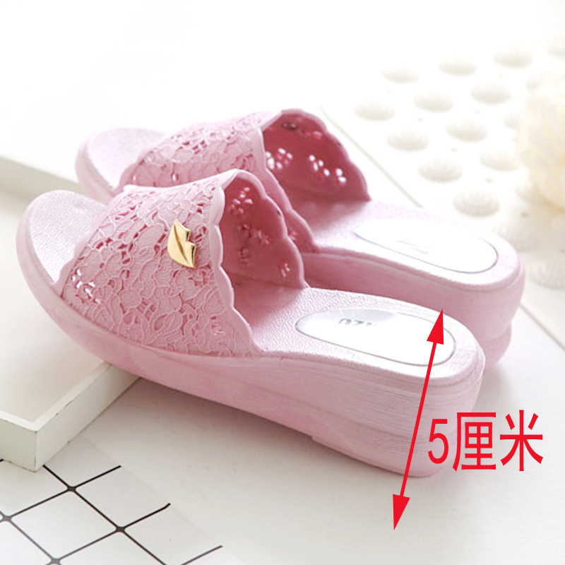 Women's summer indoor plastic bathroom non-slip thick-soled sandals, wedge high-heeled slippers for home use Women's summer indoor plastic bathroom non-slip thick-soled sandals, wedge high-heeled slippers for home use