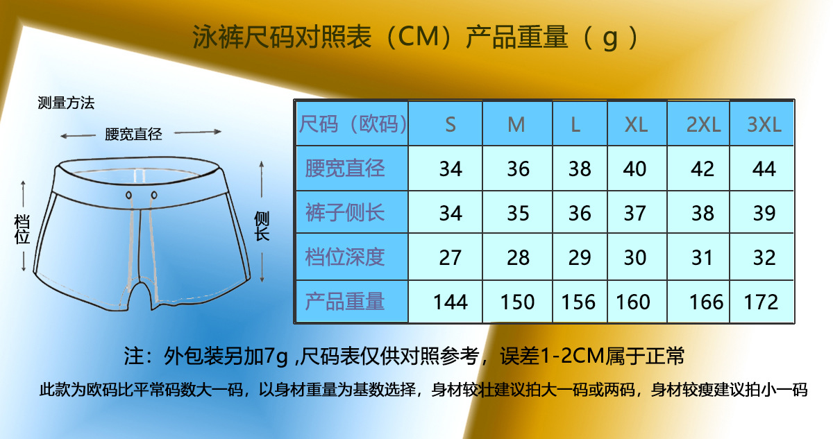 欧码泳裤尺码表