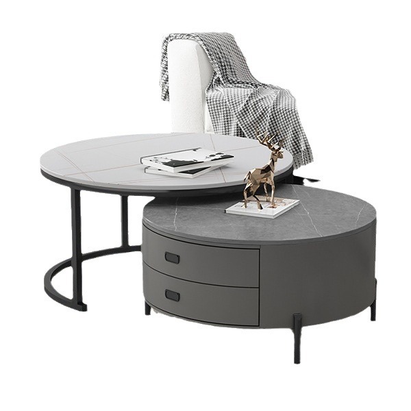 Mesa de centro de pizarra, extensible, estilo minimalista nórdico, para sala de estar, uso doméstico, mesa de centro redonda, modelo nuevo 2025, lujo ligero, apartamento pequeño, alta gama.