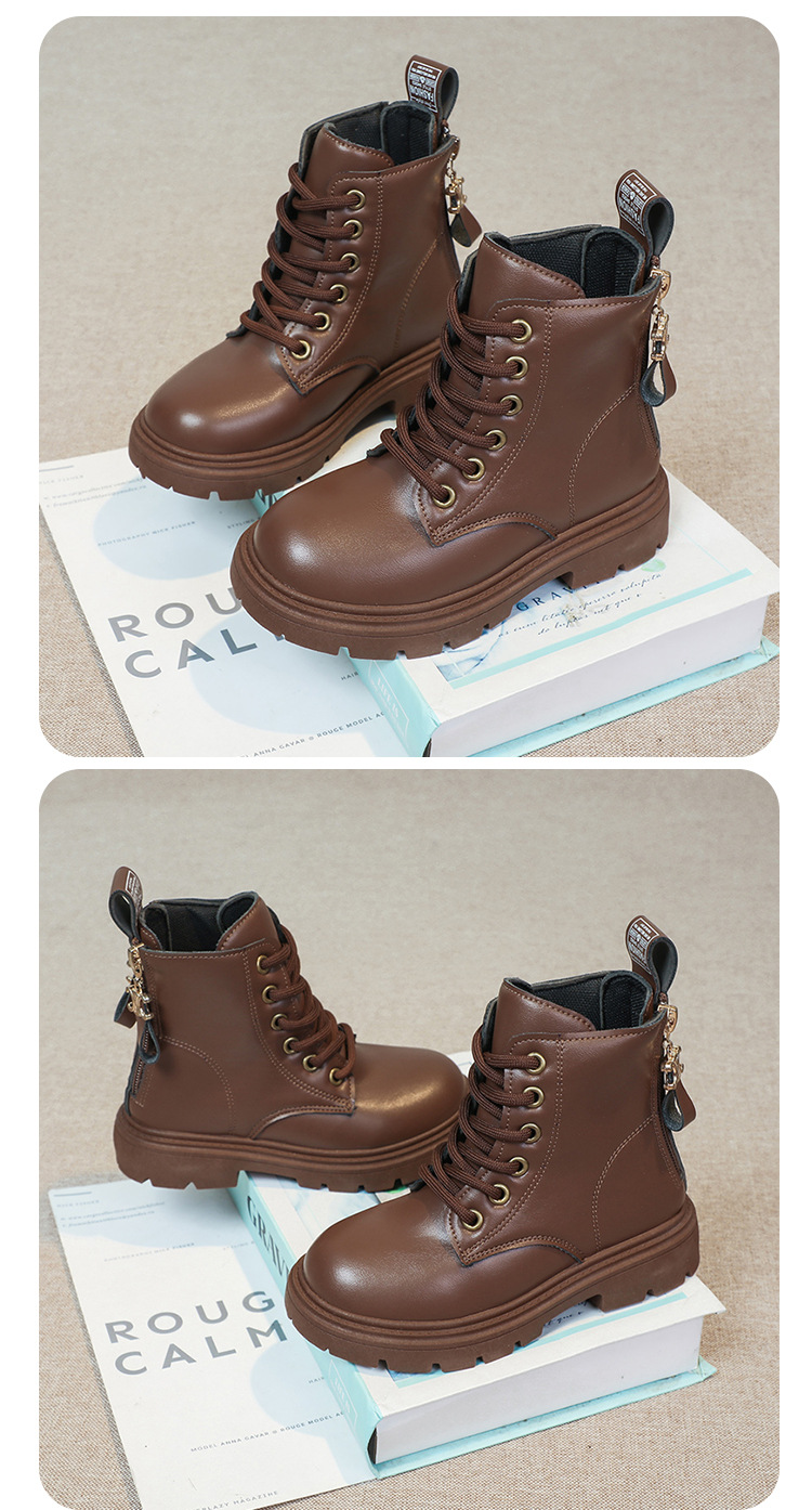 2024 Autumn/Winter New Children's Martin Single Boys' Velvet Short Warm Girls' Soft Bottom Leather Boots_voghion.com