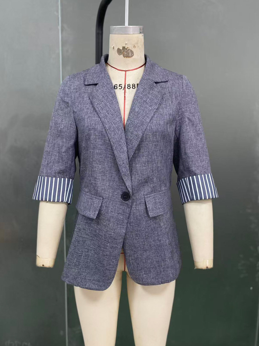 Women's Slim Fit Blazer Quarter Sleeve Single Button Casual Jacket_voghion.com
