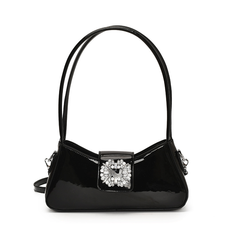 Bolso de axila de textura de alta calidad 2025 nuevo bolso de mujer bolso de hombro con diamantes de estilo occidental bolso de mensajero brillante de charol