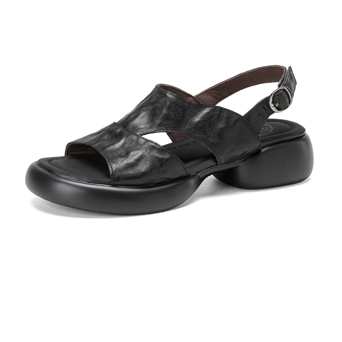 Sandal nữ hở mũi đế dày 4 cm da cừu quai chữ T khóa — màu nâu chi tiết 16