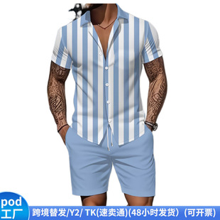 (Cross-border trading), shirt, set, beach T-shirt, trousers, Amazon, 3D digital printing service, with short sleeve