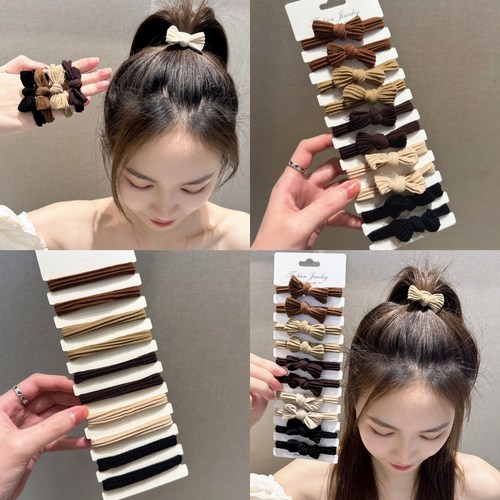 Spring simple bow widened hair rope large intestine hair tie versatile and does not hurt hair high elastic hair rope rubber band thickened for women