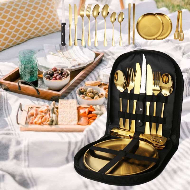 Stainless Steel Portable Cutlery Set, Knife, Fork, Spoon, Plate, Food Tongs, Travel Outdoor Camping Picnic Cutlery Set Stainless Steel Portable Cutlery Set, Knife, Fork, Spoon, Plate, Food Tongs, Travel Outdoor Camping Picnic Cutlery Set