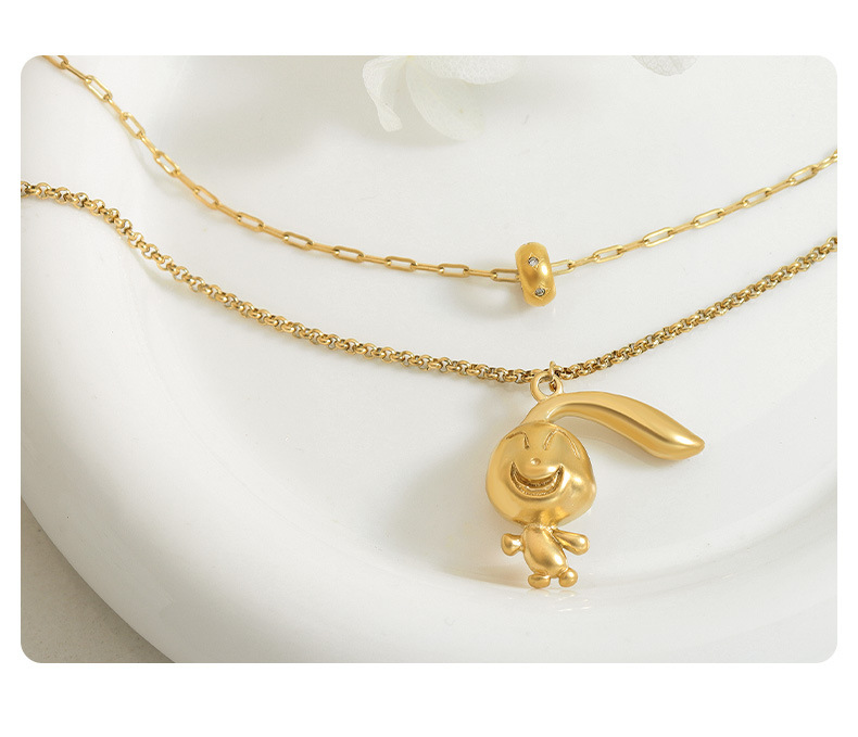 1 Piece Retro Rabbit Titanium Steel Inlaid Zircon Necklace_colorza_4