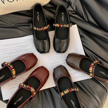 2025新款复古方头单鞋女秋季浅口女鞋休闲时尚一脚蹬平底乐福鞋子