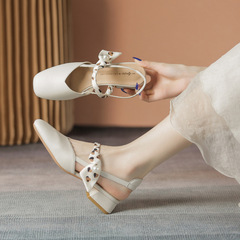 涼鞋女夏低跟女鞋子搭配裙子仙女鞋兩穿包頭半拖鞋晚晚風溫柔單鞋