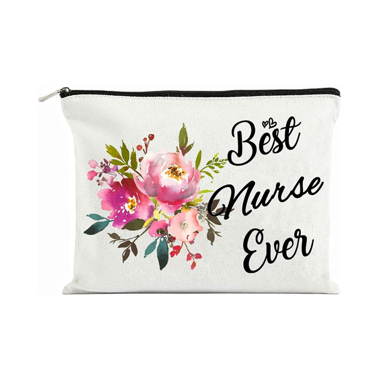 新娘化妆品礼品袋 白色全棉帆布拉链袋 热转logo 日用美妆包批发