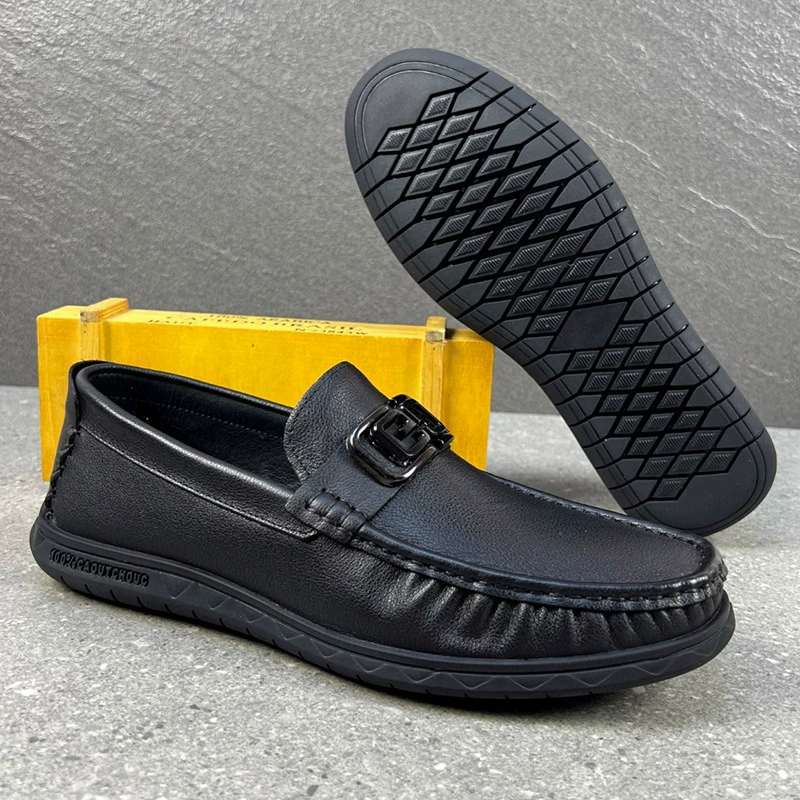 Мужские туфли Doudou, лето 2025, из натуральной кожи, дышащие, для вождения, однотонные, из первосортной телячьей кожи.