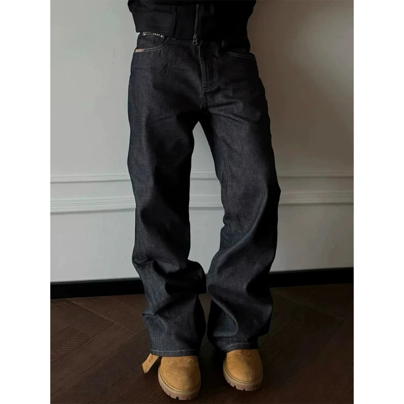 黑牛 手工缝线设计 复古水洗 13盎司 原牛牛仔裤 直筒长裤 牛仔裤