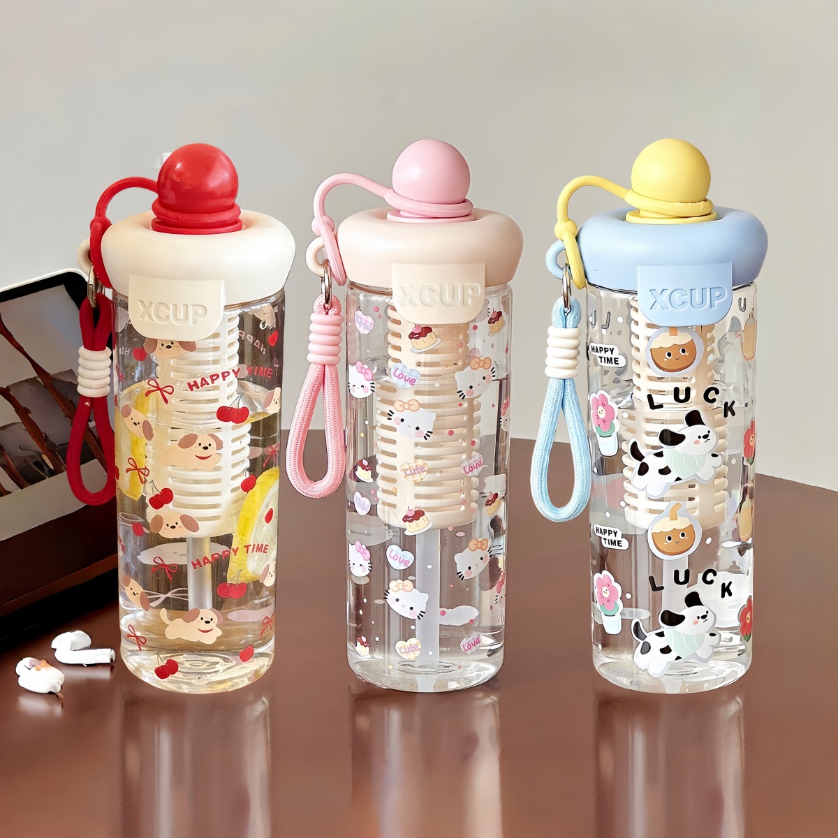 2026 new floating ball plastic cup good-looking large capacity summer cup with straw girls cute cartoon gift cup