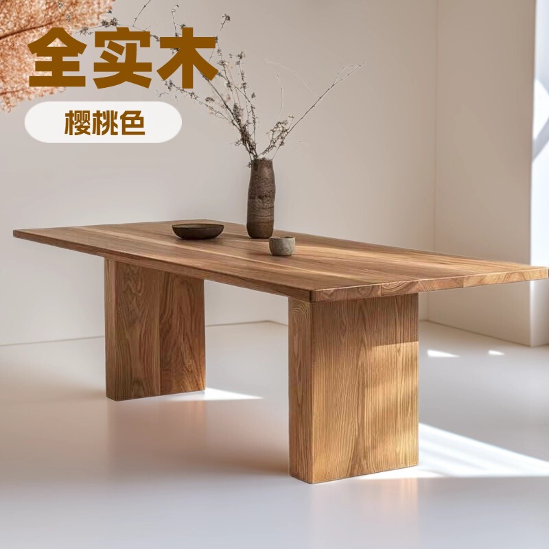 Wabi-Sabi Style Solid Wood Dining Table for Home Cherry Color Designer Large Table Red and White Oak Desk Rectangular Tea Table