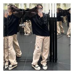 潮流美式高街设计感水洗脏粉牛仔裤男士款宽松舒适百搭直筒裤子