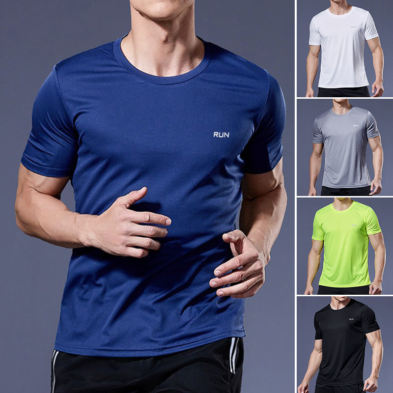Men's Summer Sports T-Shirt Ice Silk Loose Quick-Drying Fitness Half-Sleeved Large Size Top Casual Cool Breathable Short-Sleeved