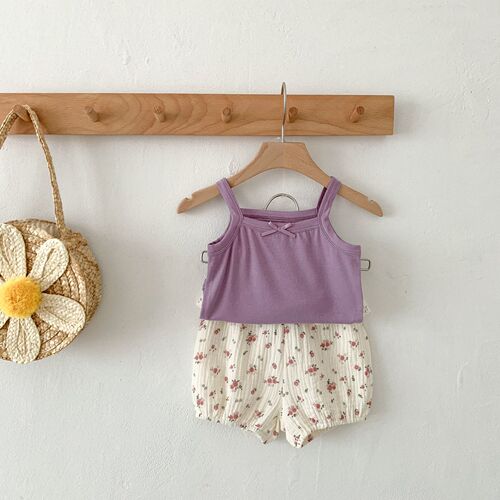 new baby girl summer camisole suit baby girl summer dress Korean style floral shorts two-piece set